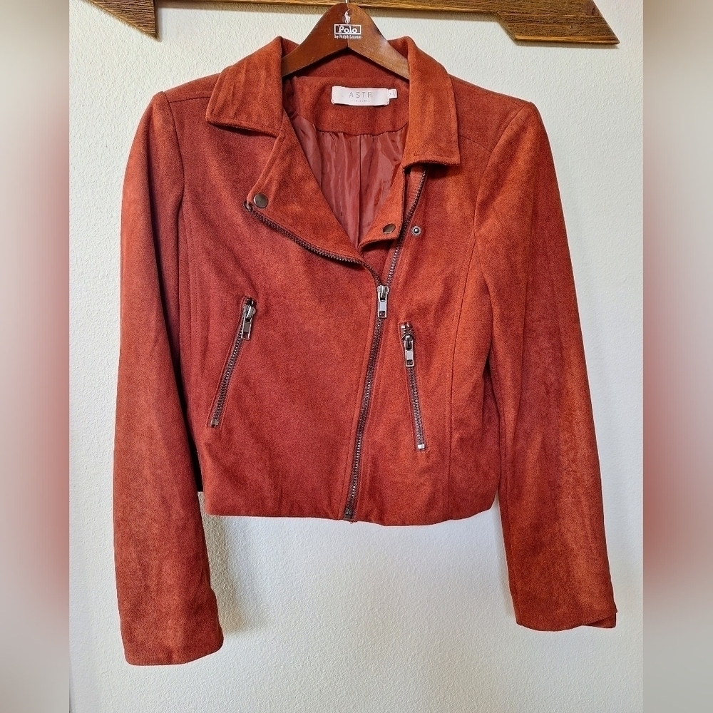 ASTR the Label. Womens faux suede moto jacket. Womens size M